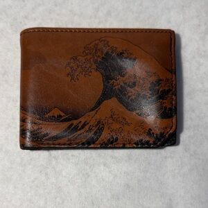 Brown Leather Wallet with Wave Design